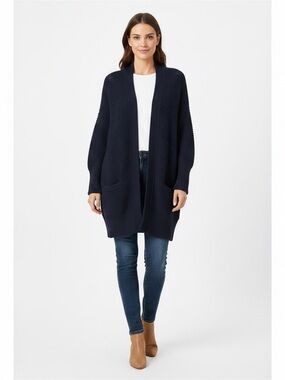 Zara Navy Open-Front Chunky Cardigan Sweater Size Medium